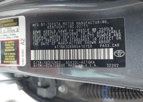 2011 Toyota Avalon from USA, damaged, VIN 4T1BK3DB8BU410150